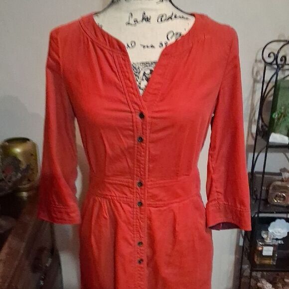 Anthropologie Maeve Red/orange Long Sleeve Corduroy Button-Down Dress Size 2 - Picture 3 of 7